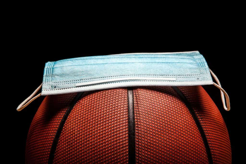 basketball with mask laying on top