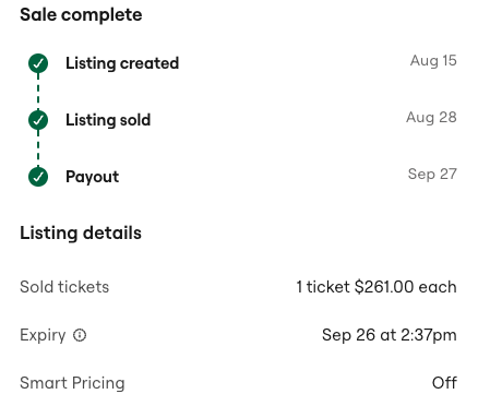 Example of what it looks like to sell tickets on SeatGeek