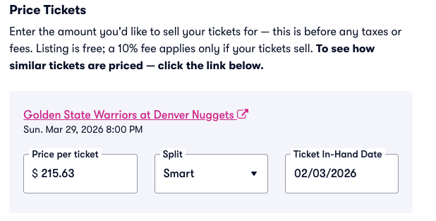 Example of how to sell tickets on Vivid Seats.